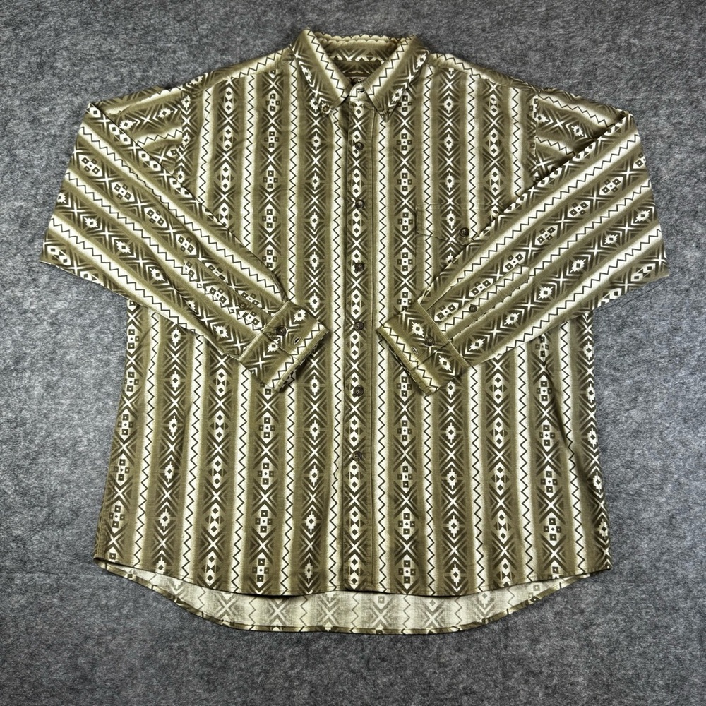 Bit & Bridle Men’s XL Brown Tan Aztec Print Western Rodeo Button Down